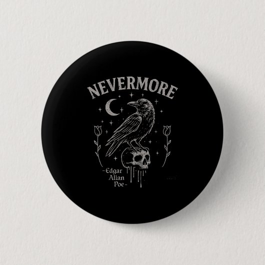 Nevermore Raven Skull Art, Gothic Edgar Allan Poe Ronde Button 5,7 Cm (Voorkant)