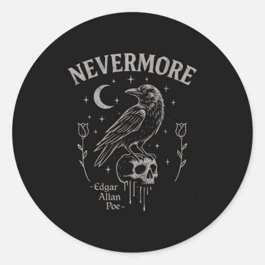 Nevermore Raven Skull Art, Gothic Edgar Allan Poe Ronde Sticker (Voorkant)