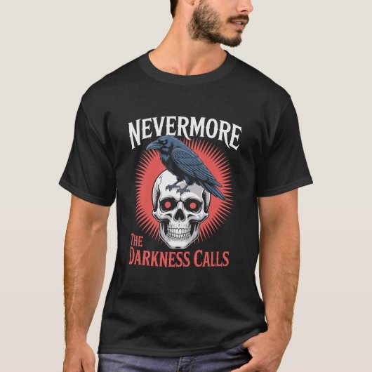 Nevermore Raven Skull Gothic Horror T-shirt (Voorkant)
