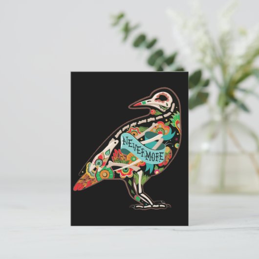 Nevermore Sugar Skull Raven Briefkaart (Staand voorkant)