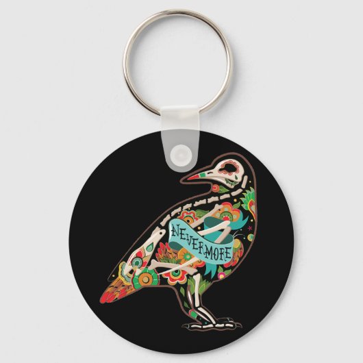 Nevermore Sugar Skull Raven Button Sleutelhanger (Voorkant)