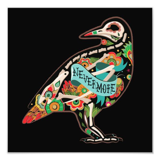 Nevermore Sugar Skull Raven Foto Afdruk (Voorkant)