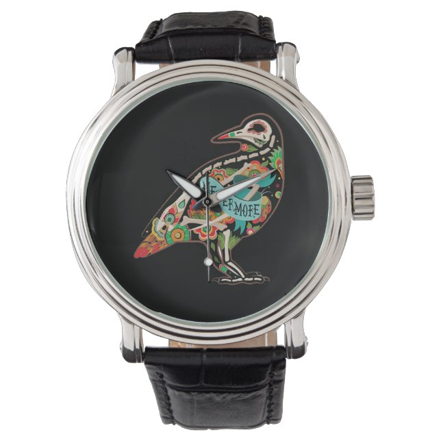 Nevermore Sugar Skull Raven Horloge (Voorkant)