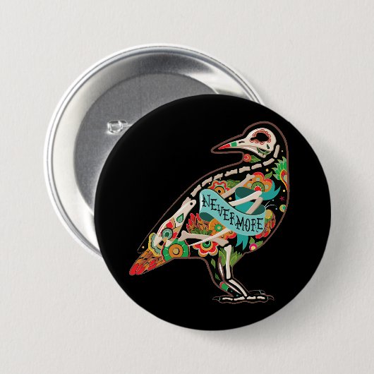 Nevermore Sugar Skull Raven Ronde Button 7,6 Cm (Voorkant /achterkant)