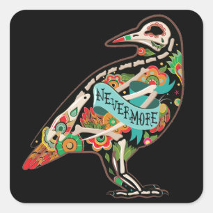 Nevermore Sugar Skull Raven Vierkante Sticker