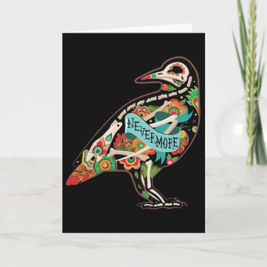 Nevermore Sugar Skull Raven Wenskaart Kaart (Voorkant)