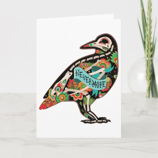 Nevermore Sugar Skull Raven Wenskaart Kaart (Voorkant)