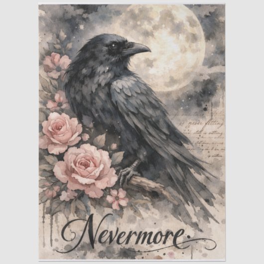 Nevermore Zwarte Kraai Maan Tissuepapier (Voorkant)