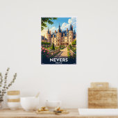 Nevers Frankrijk Kasteel Vintage Reizen Poster (Keuken)