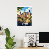 Nevers Frankrijk Kasteel Vintage Reizen Poster (Thuiskantoor)