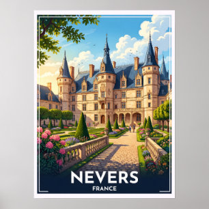 Nevers Frankrijk Kasteel Vintage Reizen Poster