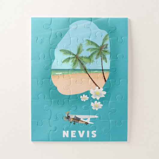 Nevis Caraïbisch eiland Geïllustreerde kaart. Legpuzzel (Verticaal)