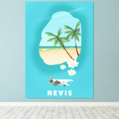 Nevis Caribbean Island Illustrated map. Canvas Afdruk (Insitu (Houten vloer))
