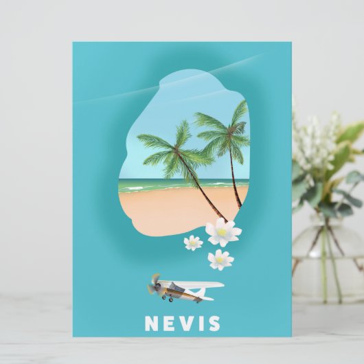 Nevis Caribbean Island Illustrated map. Kaart (Staand voorkant)