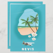 Nevis Caribbean Island Illustrated map. Kaart (Voorkant / Achterkant)