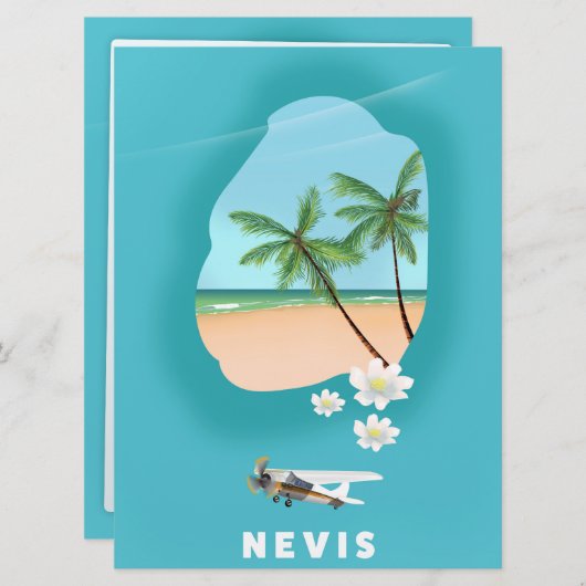 Nevis Caribbean Island Illustrated map. Kaart (Voorkant / Achterkant)