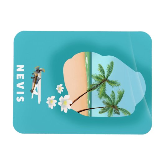 Nevis Caribbean Island Illustrated map. Magneet (Horizontaal)