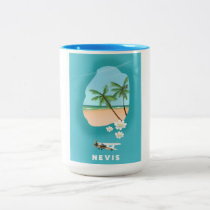 Nevis Caribbean Island Illustrated map. Tweekleurige Koffiemok