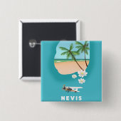 Nevis Caribbean Island Illustrated map. Vierkante Button 5,1 Cm (Voorkant /achterkant)