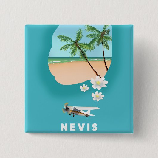 Nevis Caribbean Island Illustrated map. Vierkante Button 5,1 Cm (Voorkant)