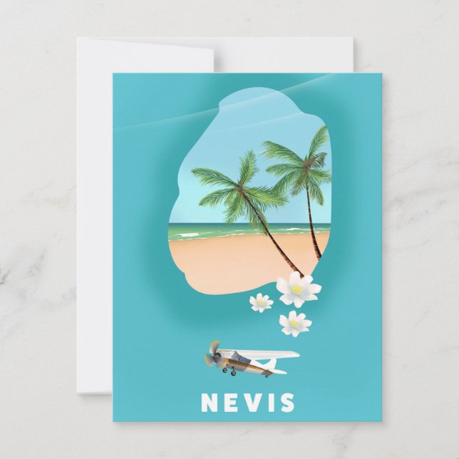 Nevis Caribisch eiland Geïllustreerde kaart. (Voorkant)