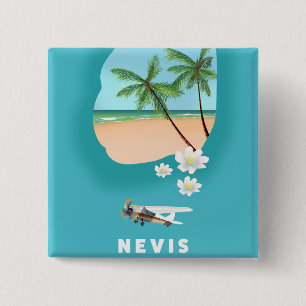 Nevis Caribisch eiland Geïllustreerde kaart. Vierkante Button 5,1 Cm