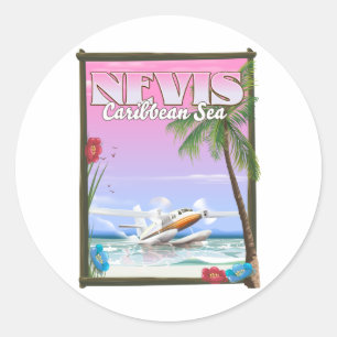 Nevis Holiday poster. Kaart Ronde Sticker