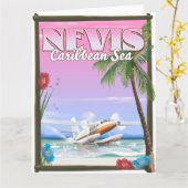 Nevis Vakantieposter. Kaart (Gele Bloem)