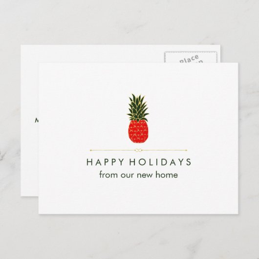 New Address at Christmas Red Green Gold Pineapple Feestdagenkaart (Voorkant / Achterkant)