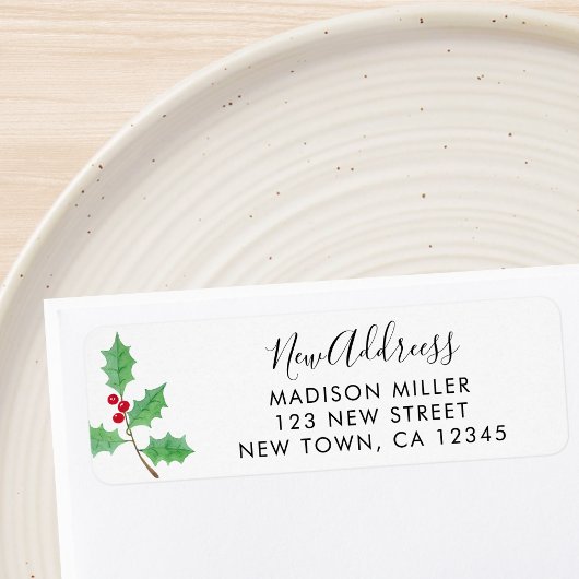 New Address Festive Holly Return Address Etiket