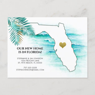 New Address Florida Map Gold Heart Moving Aankondigingskaart