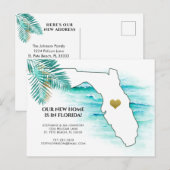 New Address Florida Map Gold Heart Moving Aankondigingskaart (Voorkant / Achterkant)
