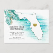 New Address Florida Map Gold Heart Moving Aankondigingskaart (Voorkant)