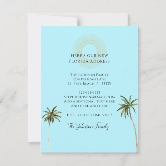 New Address Florida Palm Trees Moving Aankondiging (Achterkant)