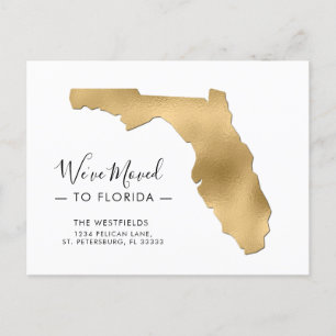 New Address Gold Foil Florida Map Moving Aankondigingskaart