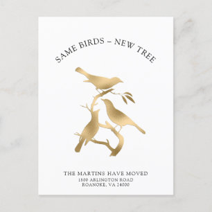 New Address Gold Metallic Birds Moving Aankondigingskaart