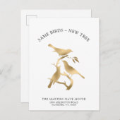 New Address Gold Metallic Birds Moving Aankondigingskaart (Voorkant / Achterkant)