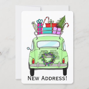 New Address green Retro Fiat 500 Christmas Gifts Kaart