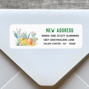 New Address Moving Announcement Holiday Cactus Etiket