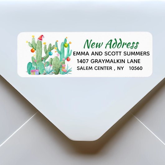 New Address Moving Announcement Holiday Cactus Etiket