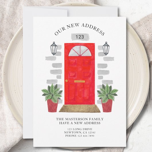 New Address Red Watercolor Door Announcement Aankondiging