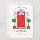 New Address Watercolor Red Door  Aankondiging (Voorkant)