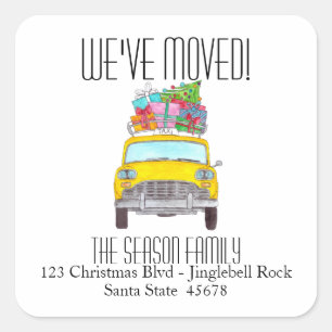 New Address Yellow Cab Taxi Christmas Gifts Vierkante Sticker