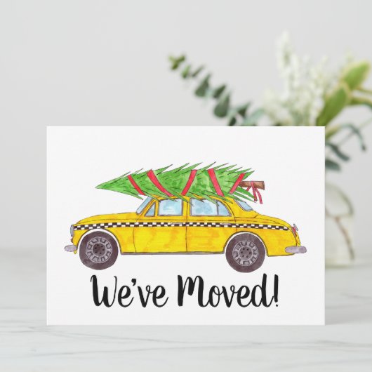 New Address Yellow Cab Taxi Christmas tree Kaart (Staand voorkant)