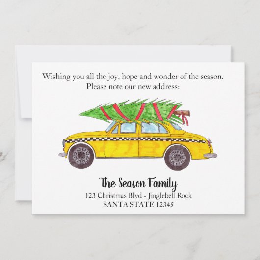 New Address Yellow Cab Taxi Christmas tree Kaart (Achterkant)