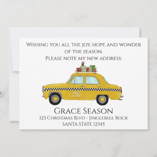 New Address Yellow Cab Taxi Christmas tree Kaart (Achterkant)