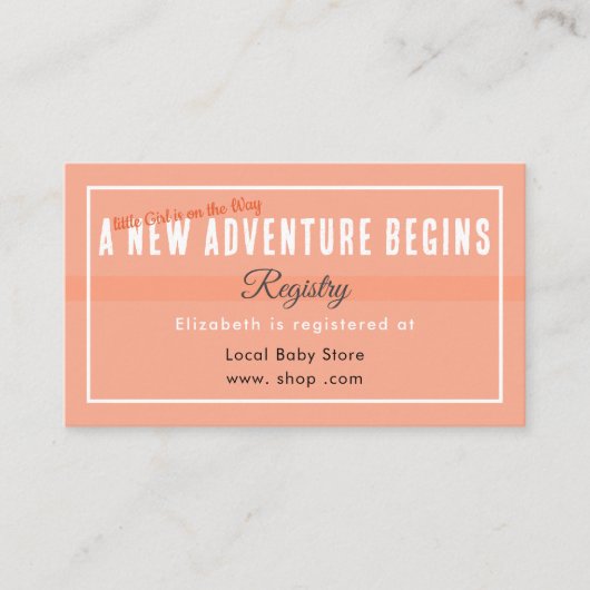 New Adventure Begins Peach Registry Enclosure Card Informatiekaartje (Voorkant)