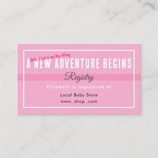 New Adventure Begins Pink Registry Enclosure Card Informatiekaartje (Voorkant)
