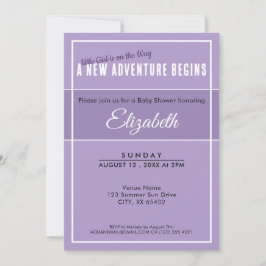 New Adventure Begins Purple Babyshower Invitation Kaart