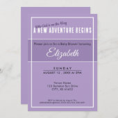 New Adventure Begins Purple Babyshower Invitation Kaart (Voorkant / Achterkant)
